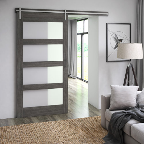 Gracie Oaks Abhisekh Glass 42” Wood Barn Door with Installation